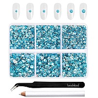 Beadsland 4300Pcs Flatback Rhinestonesblue Rhinestones Nail Gems Round Crystal Rhinestones For Craftsmixed 6 Sizes With Pickin