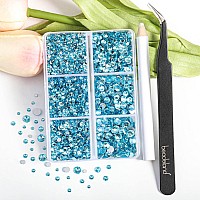 Beadsland 4300Pcs Flatback Rhinestonesblue Rhinestones Nail Gems Round Crystal Rhinestones For Craftsmixed 6 Sizes With Pickin