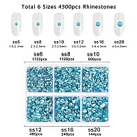 Beadsland 4300Pcs Flatback Rhinestonesblue Rhinestones Nail Gems Round Crystal Rhinestones For Craftsmixed 6 Sizes With Pickin