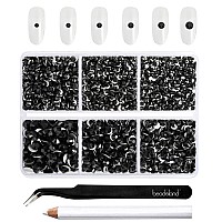 Beadsland 4300pcs Flatback Rhinestones,Black Rhinestones Nail Gems Round Crystal Rhinestones for Crafts,Mixed 6 Sizes with Picking Tweezers and Wax Pencil Kit, SS6-SS20,Jet Black