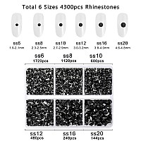 Beadsland 4300pcs Flatback Rhinestones,Black Rhinestones Nail Gems Round Crystal Rhinestones for Crafts,Mixed 6 Sizes with Picking Tweezers and Wax Pencil Kit, SS6-SS20,Jet Black