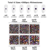 Beadsland 4300Pcs Flatback Rhinestonesblue Rhinestones Nail Gems Round Crystal Rhinestones For Craftsmixed 6 Sizes With Pickin