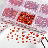 Beadsland 4300pcs Flatback Rhinestones,Orange Rhinestones Nail Gems Round Crystal Rhinestones for Crafts,Mixed 6 Sizes with Picking Tweezers and Wax Pencil Kit, SS6-SS20,Hyacinth/Orange