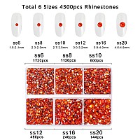 Beadsland 4300pcs Flatback Rhinestones,Orange Rhinestones Nail Gems Round Crystal Rhinestones for Crafts,Mixed 6 Sizes with Picking Tweezers and Wax Pencil Kit, SS6-SS20,Hyacinth/Orange