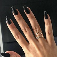 Matte Ebony Black Press On Nails Medium Long Square Kqueenest Pure Solid Colors Coffin Nails Press On Acrylic Fake Nails Natural