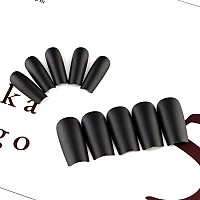 Matte Ebony Black Press On Nails Medium Long Square Kqueenest Pure Solid Colors Coffin Nails Press On Acrylic Fake Nails Natural