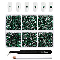 Beadsland 4300Pcs Flatback Rhinestones Green Rhinestones Nail Gems Round Crystal Rhinestones For Crafts Mixed 6 Sizes With Picki