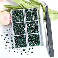 Beadsland 4300Pcs Flatback Rhinestones Green Rhinestones Nail Gems Round Crystal Rhinestones For Crafts Mixed 6 Sizes With Picki