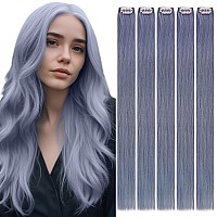 Runature Grey Blue Hair Extensions Clip In Real Human Hair 20 Inch Silky Clip On Remy Hair Extensions Seamless Light Blue Clip O