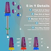 3Pcs Carbide 5 In 1 Nail Drill Bit Set Two Way Rotate Use For Both Left And Right Handed Xf