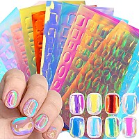 Silpecwee 11 Sheets Aurora Nail Foil Laser Nail Stickers Glass Paper Nail Art Stickers Iridescent Cellophane Nail Designs Sticke