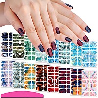 Silpecwee 16 Sheets Marble Print Nail Polish Strips Full Nail Wraps For Women Self Adhesive Nail Polish Stickers Gel Nail Strips