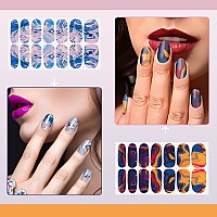 Silpecwee 16 Sheets Marble Print Nail Polish Strips Full Nail Wraps For Women Self Adhesive Nail Polish Stickers Gel Nail Strips