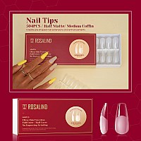 504Pcs Half Matte Medium Coffin Nail Tips Rosalind Full Cover Fake Nails Acrylic Nail Tips For Nails Extension 12 Sizes Nail Tip