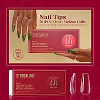 504Pcs Clear Medium Coffin Nail Tips Fake Nail Tips Rosalind Acrylic Full Cover Nail Tips For Extension Nail Art Soft Gel Nail