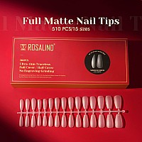 510Pcs Full Matte Soft Medium Coffin Nail Tips Rosalind Fake Nails Acrylic Nail Extension Full Cover Gel Nail Tips 15 Sizes Ultr