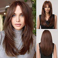 Haircube Long Layered Synthetic Hair Wigs For Women With Bang Reddish Brown