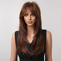 Haircube Long Layered Synthetic Hair Wigs For Women With Bang Reddish Brown