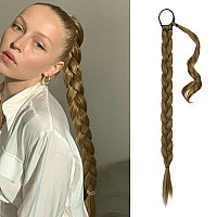 BARSDAR 30 Inch Long Braided Ponytail Extension with Hair Tie Straight Wrap Around Hair Extensions Pony Tail DIY Natural Soft Synthetic Hair Piece for Women Girls-Light Golden Brown mix Blonde