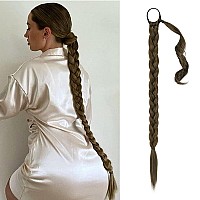 BARSDAR 26 Inch Long Braided Ponytail Extension with Hair Tie Straight Wrap Around Hair Extensions Pony Tail DIY Natural Soft Synthetic Hair Piece for Women Girls-Chestnut Brown mixed Dark Blonde