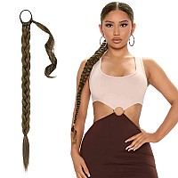 BARSDAR 30 Inch Long Braided Ponytail Extension with Hair Tie Straight Wrap Around Hair Extensions Pony Tail DIY Natural Soft Synthetic Hair Piece for Women Girls-Medium Brown mixed Dark Blonde