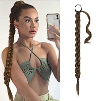 BARSDAR 30 Inch Long Braided Ponytail Extension with Hair Tie Straight Wrap Around Hair Extensions Pony Tail DIY Natural Soft Synthetic Hair Piece for Women Girls-Medium Brown mix Auburn