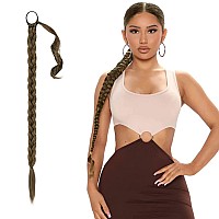 BARSDAR 34 Inch Long Braided Ponytail Extension with Hair Tie Straight Wrap Around Hair Extensions Pony Tail DIY Natural Soft Synthetic Hair Piece for Women Girls-Medium Brown mixed Dark Blonde