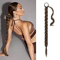 BARSDAR 26 Inch Long Braided Ponytail Extension with Hair Tie Straight Wrap Around Hair Extensions Pony Tail DIY Natural Soft Synthetic Hair Piece for Women Girls-Medium Brown mix Auburn