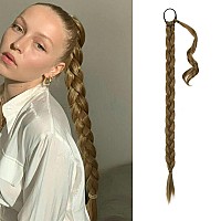 BARSDAR 34 Inch Long Braided Ponytail Extension with Hair Tie Straight Wrap Around Hair Extensions Pony Tail DIY Natural Soft Synthetic Hair Piece for Women Girls-Light Golden Brown mix Blonde