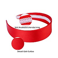 Wecoe Red Silk Satin 16 Inch Wide Nonslip Headband Solid Fashion Hair Accessory For Women Girls Diy Holidays Diademas Par