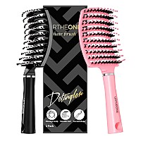 Hair Brush,URTHEONE Detangling Hairbrush Boar Bristle Curved Vented Hair Brush for Women Men Kids Curly Thick Long Short Wet or Dry Hair, Faster Blow Drying(2Pack, Black&Pink)