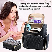 Elcupa Nail Polish Organizer Holds 48 Bottles And A Nail Lamp Nail Tech Storage Case Large Nail Polish Bag With 2 Removable Box