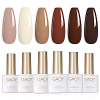 Gaoy Nude Brown Fall Gel Nail Polish Set 6 Colors White Beige Dark Tan Taupe Soak Off Gel Polish Kit For Salon And Nail Art Diy