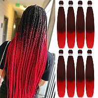 Pre Stretched Braiding Hair Ombre 30 Inch 8 Packs Synthetic Crochet Braids Hot Water Setting Professional Soft Yaki Texture Synthetic Hair Extensions(30 Inch 1B/Red)