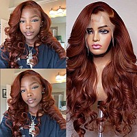 haha Reddish Brown Frontal Wig Human Hair Body Wave 13x4 Lace Front Wigs Copper Red 10A Braziian Remy Hair Loose Wave Lace Frontal Wig Colored Auburn Brownish 20 Inch 150% Density #33