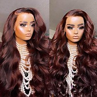 haha Reddish Brown Frontal Wig Human Hair Body Wave 13x4 Lace Front Wigs Copper Red 10A Braziian Remy Hair Loose Wave Lace Frontal Wig Colored Auburn Brownish 20 Inch 150% Density #33