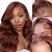 haha Reddish Brown Frontal Wig Human Hair Body Wave 13x4 Lace Front Wigs Copper Red 10A Braziian Remy Hair Loose Wave Lace Frontal Wig Colored Auburn Brownish 20 Inch 150% Density #33