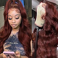 haha Reddish Brown Frontal Wig Human Hair Body Wave 13x4 Lace Front Wigs Copper Red 10A Braziian Remy Hair Loose Wave Lace Frontal Wig Colored Auburn Brownish 20 Inch 150% Density #33