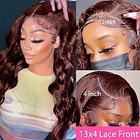 haha Reddish Brown Frontal Wig Human Hair Body Wave 13x4 Lace Front Wigs Copper Red 10A Braziian Remy Hair Loose Wave Lace Frontal Wig Colored Auburn Brownish 20 Inch 150% Density #33