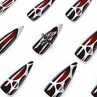 Babalal Stiletto Press On Nails Long Fake Nails Black Red Glue On Nails Almond Acrylic Nails With Goth Design Stick On Nails For