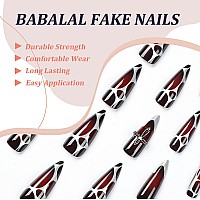 Babalal Stiletto Press On Nails Long Fake Nails Black Red Glue On Nails Almond Acrylic Nails With Goth Design Stick On Nails For