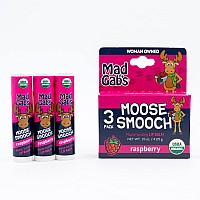 Mad Gabs Moose Smooch Raspberry Lip Balm 3Pk Moisturizing And Certified Organic Made With Organic Olive Oil And Beeswax