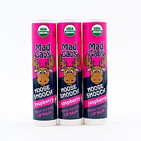 Mad Gabs Moose Smooch Raspberry Lip Balm 3Pk Moisturizing And Certified Organic Made With Organic Olive Oil And Beeswax