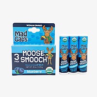 Mad Gabs Moose Smooch Blueberry Lip Balm 3Pk Moisturizing And Certified Organic Made With Organic Olive Oil And Beeswax