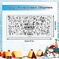 Whaline 6 Pieces Winter Nail Art Stamping Plates Kit Snowman Snowflake Pine Tree Sweater Image Stamp Templates Hello Winter Nail