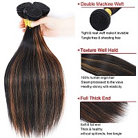 Haha Brown Highlight Human Hair Bundles With Closure Straight Ombre Bundles With Closure Colored Balayage 10A Remy Virgin Hair W