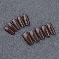 Dark Brown Press On Nails Medium Long Square Kxamelie Solid Color Coffin Fake Nails Kit Classic Opaque Acrylic Nails Set For Wom