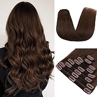 Mylady Double Weft 100 Remy Human Hair Clip In Extensions Thick 8Pcs 18Clips 12 Inch 110G 4 Medium Brown Full Head Soft Silky