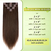 Mylady Double Weft 100 Remy Human Hair Clip In Extensions Thick 8Pcs 18Clips 12 Inch 110G 4 Medium Brown Full Head Soft Silky