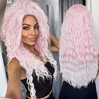 Gnimegil Long Pink Wigs For Women Ombre Pink Cosplay Wig Light Color Ombre Wig Synthetic Wig For Girls 26 Inches Halloween Costu